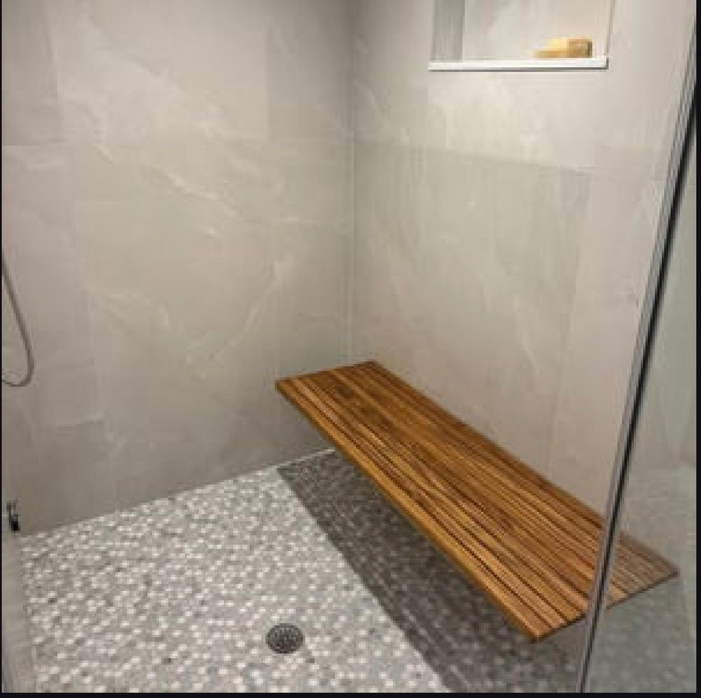 Extra-Long Teak Folding Shower Bench | Wall-Mounted Seat