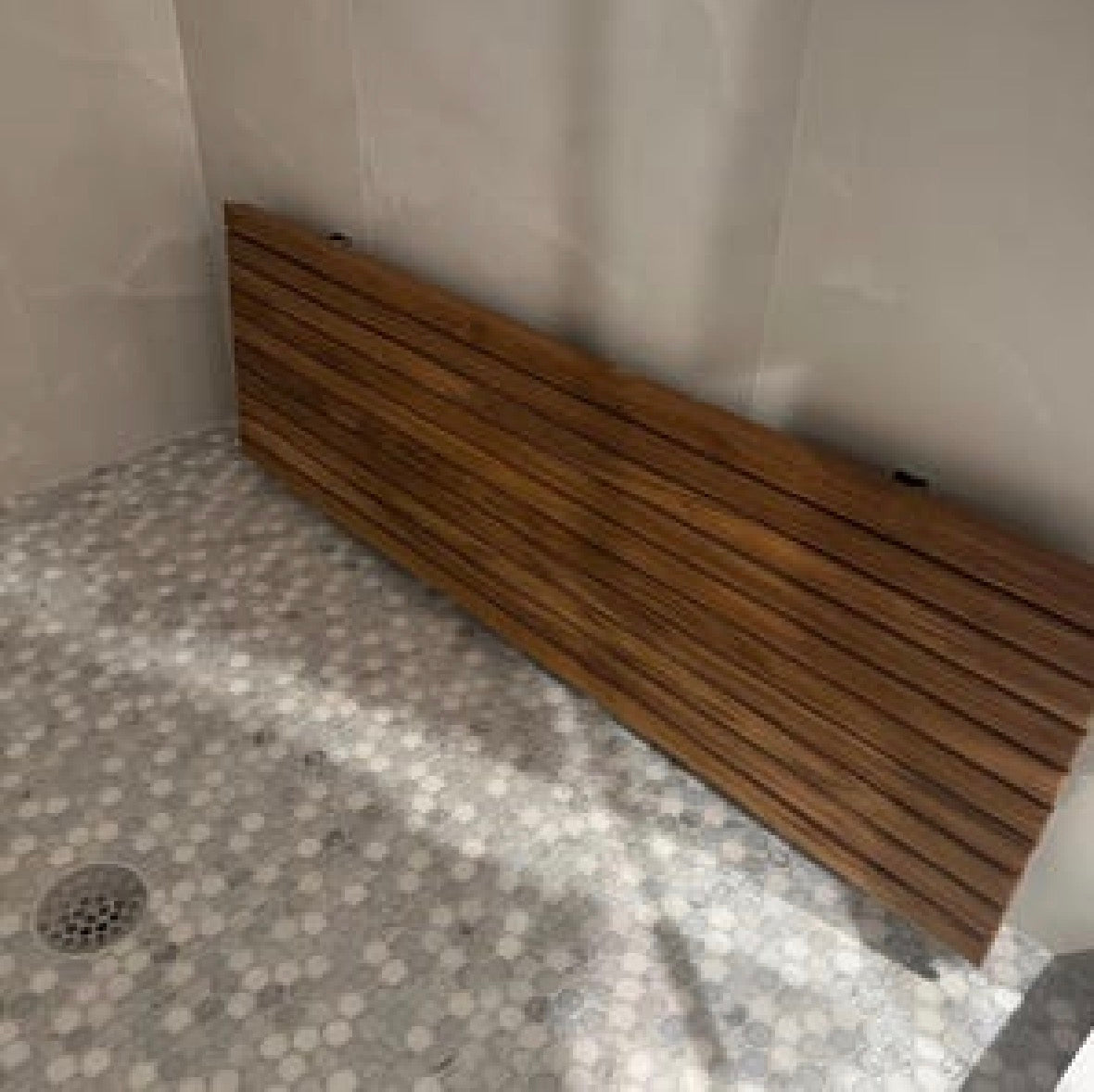 Extra-Long Teak Folding Shower Bench | Wall-Mounted Seat
