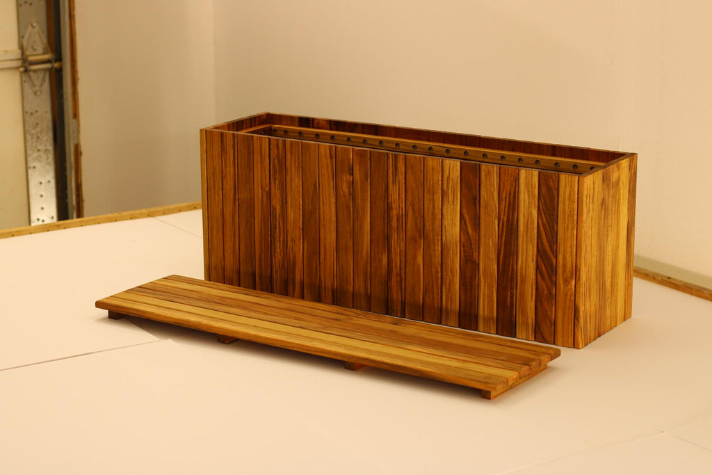 Teak storage step top open