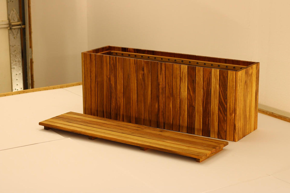 Teak storage step top open