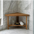 Teak corner bench built into a bathroom shower