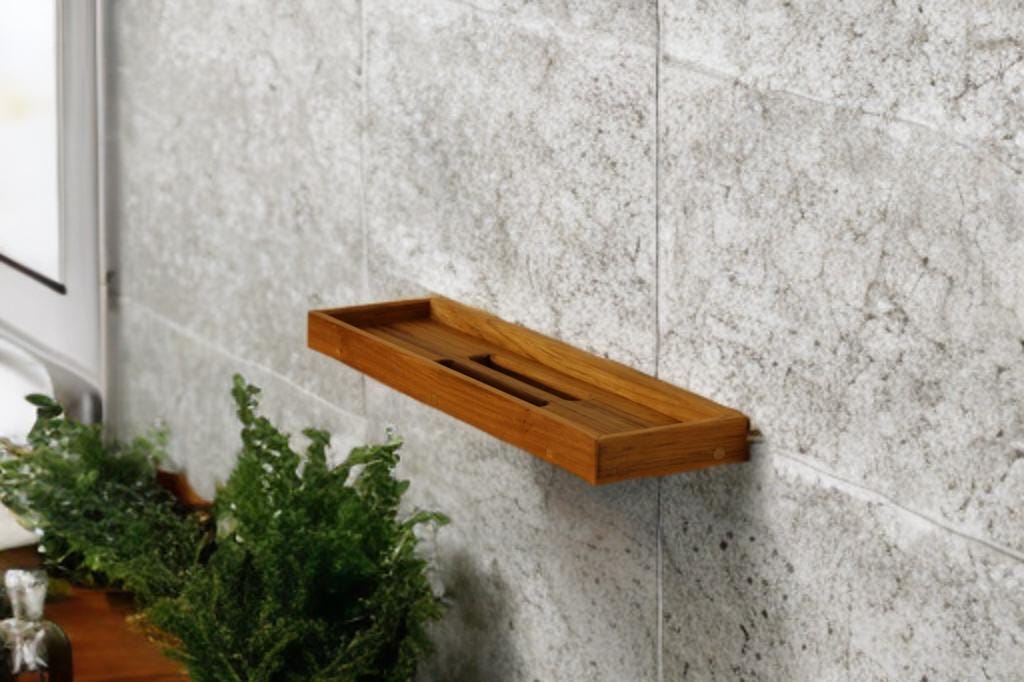 Teak shower shelf