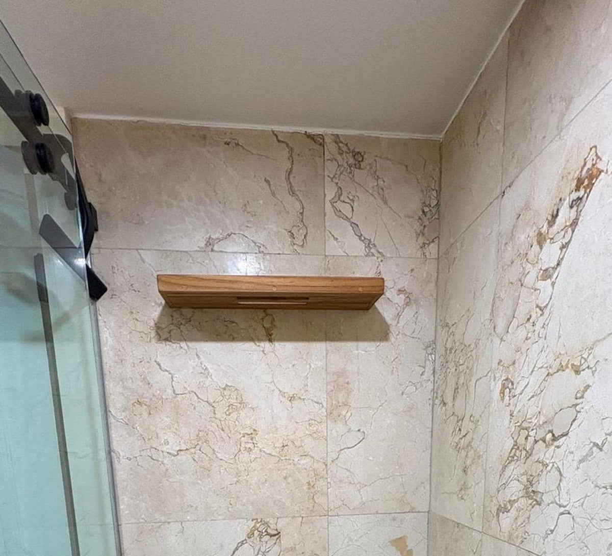 Teak shower shelf