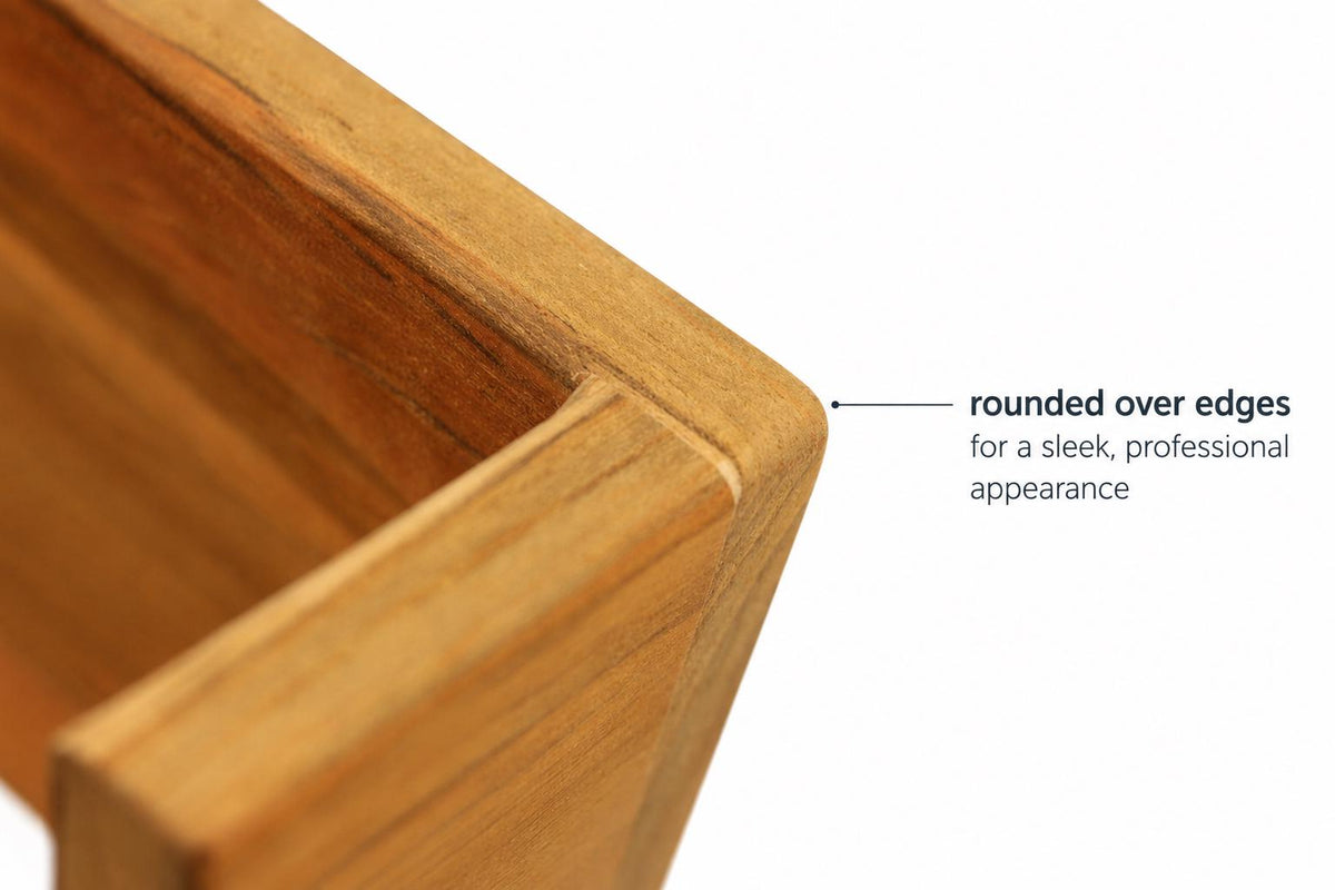Solid teak window cover roundover edges