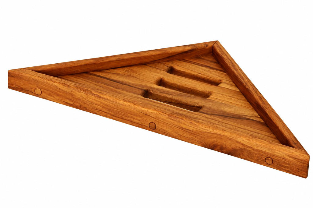 Teak Floating Corner Shower Shelf | Modern Spa Bathroom Storage Organizer